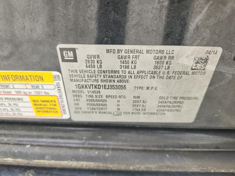 52345266 :رقم المزاد ، 1GKKVTKD1EJ353056 vin ، 2014 Gmc Acadia مزاد بيع