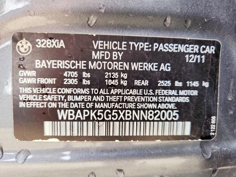 2011 Bmw 328 მანქანა იყიდება აუქციონზე, vin: WBAPK5G5XBNN82005, აუქციონის ნომერი: 53240356