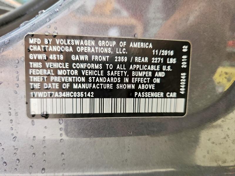 Продажа на аукционе авто 2017 Volkswagen Passat, vin: 1VWDT7A34HC035142, номер лота: 54628766