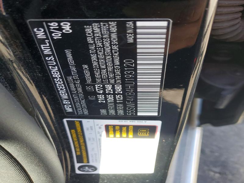 2017 Mercedes-benz C მანქანა იყიდება აუქციონზე, vin: 55SWF4KB4HU193120, აუქციონის ნომერი: 54163406