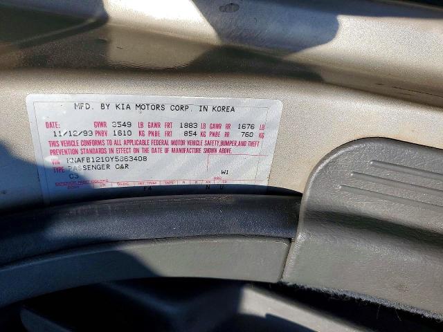 2000 Kia Sephia მანქანა იყიდება აუქციონზე, vin: KNAFB1210Y5863408, აუქციონის ნომერი: 52925026