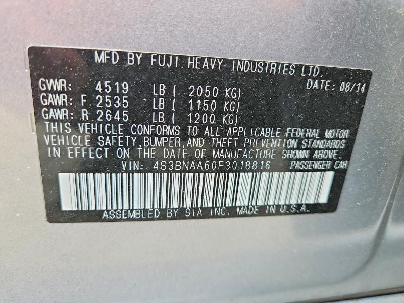 2015 Subaru Legacy მანქანა იყიდება აუქციონზე, vin: 4S3BNAA60F3018816, აუქციონის ნომერი: 55742246
