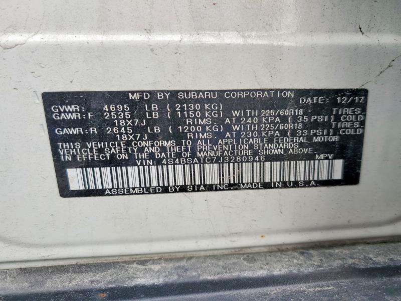 2018 Subaru Outback მანქანა იყიდება აუქციონზე, vin: 4S4BSATC7J3280946, აუქციონის ნომერი: 52361006