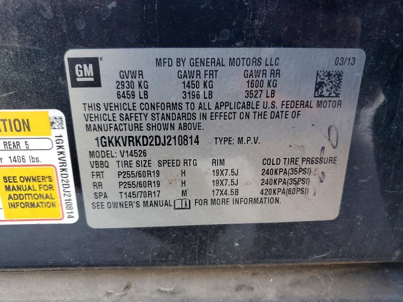 Aukcja sprzedaży 2013 Gmc Acadia, vin: 1GKKVRKD2DJ210814, numer aukcji: 52579426
