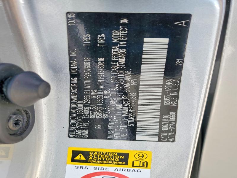 Aukcja sprzedaży 2015 Toyota Highlander, vin: 5TDJKRFH1FS220849, numer aukcji: 53076156