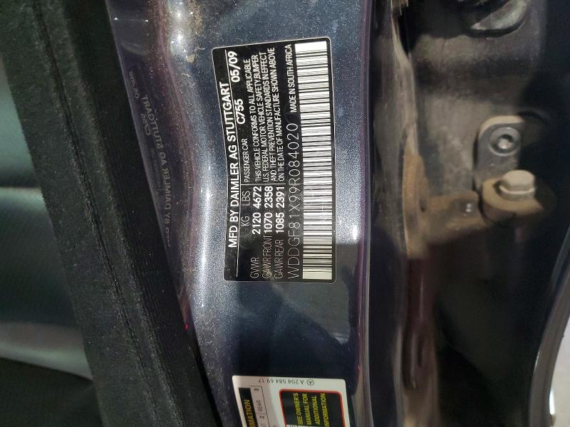 54475776 :رقم المزاد ، WDDGF81X99R084020 vin ، 2009 Mercedes-benz C مزاد بيع