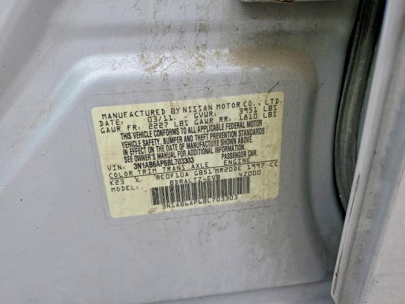 2011 Nissan Sentra მანქანა იყიდება აუქციონზე, vin: 3N1AB6AP6BL703303, აუქციონის ნომერი: 53613676