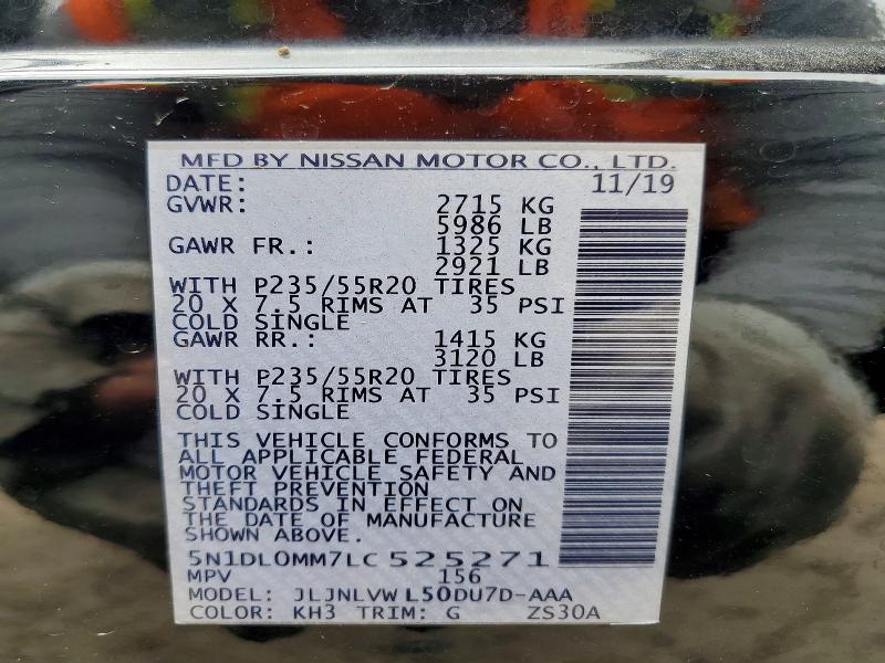 52443756 :رقم المزاد ، 5N1DL0MM7LC525271 vin ، 2020 Infiniti Qx60 مزاد بيع