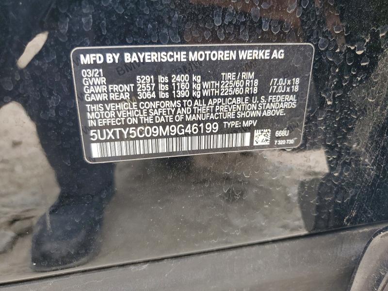 51458266 :رقم المزاد ، 5UXTY5C09M9G46199 vin ، 2021 Bmw X3 مزاد بيع