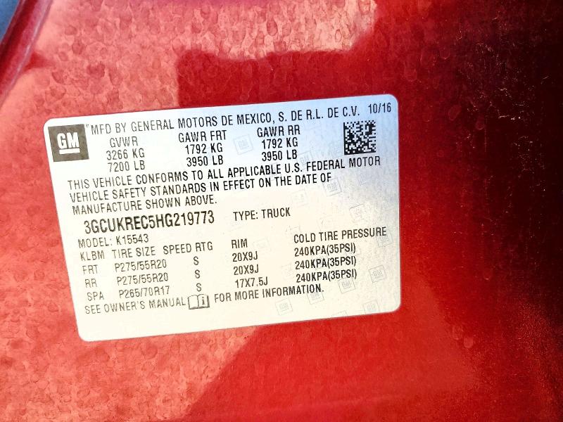 Продаж на аукціоні авто 2017 Chevrolet Silverado, vin: 3GCUKREC5HG219773, номер лоту: 53599666