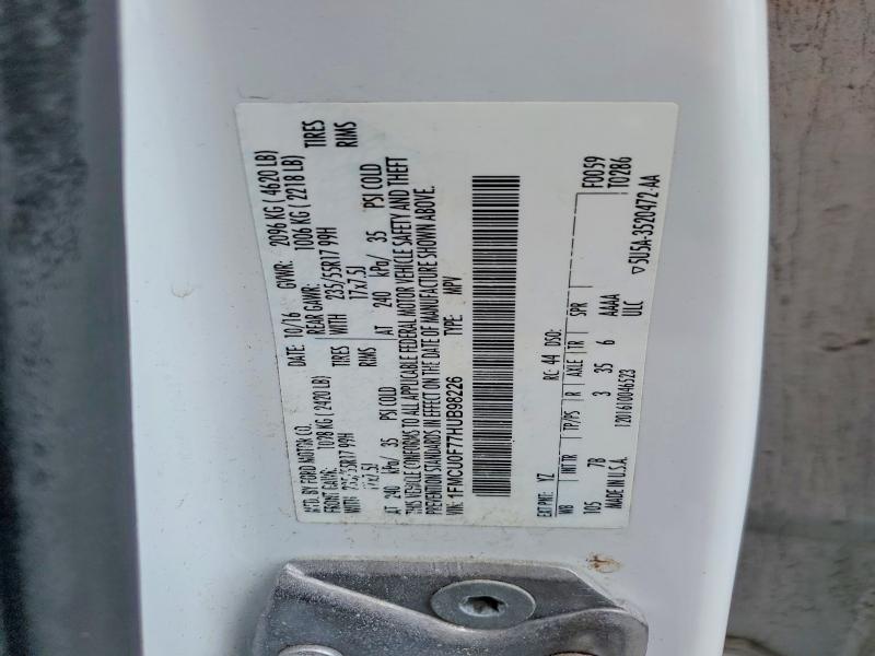 2017 Ford Escape მანქანა იყიდება აუქციონზე, vin: 1FMCU0F77HUB98226, აუქციონის ნომერი: 52518106