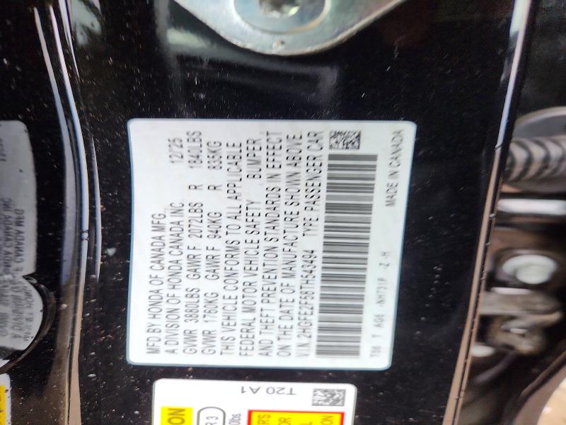 Продаж на аукціоні авто 2026 Honda Civic, vin: 2HGFE2F58TH543494, номер лоту: 52960306