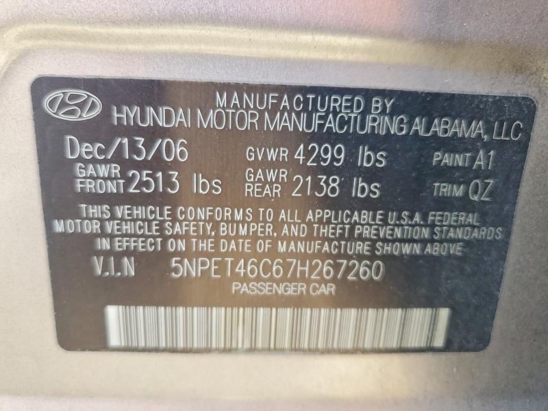 2007 Hyundai Sonata მანქანა იყიდება აუქციონზე, vin: 5NPET46C67H267260, აუქციონის ნომერი: 53527056