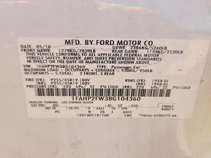 Продажа на аукционе авто 2011 Ford Taurus, vin: 1FAHP2FW3BG104360, номер лота: 54756556