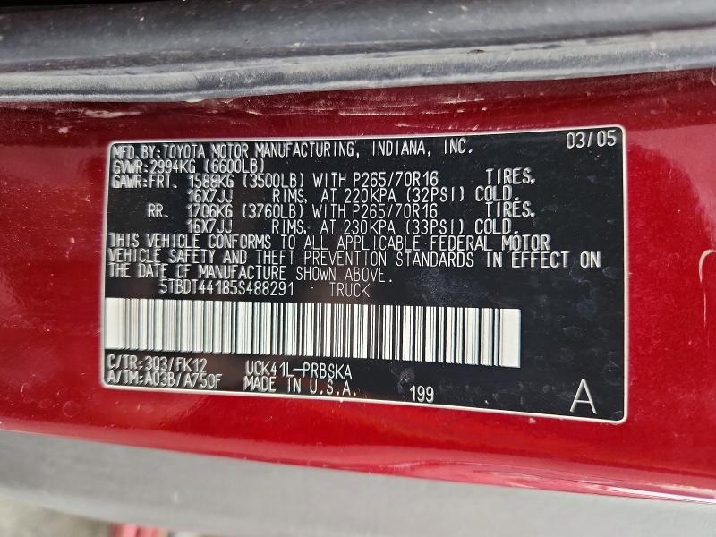 Продажа на аукционе авто 2005 Toyota Tundra, vin: 5TBDT44185S488291, номер лота: 55213436