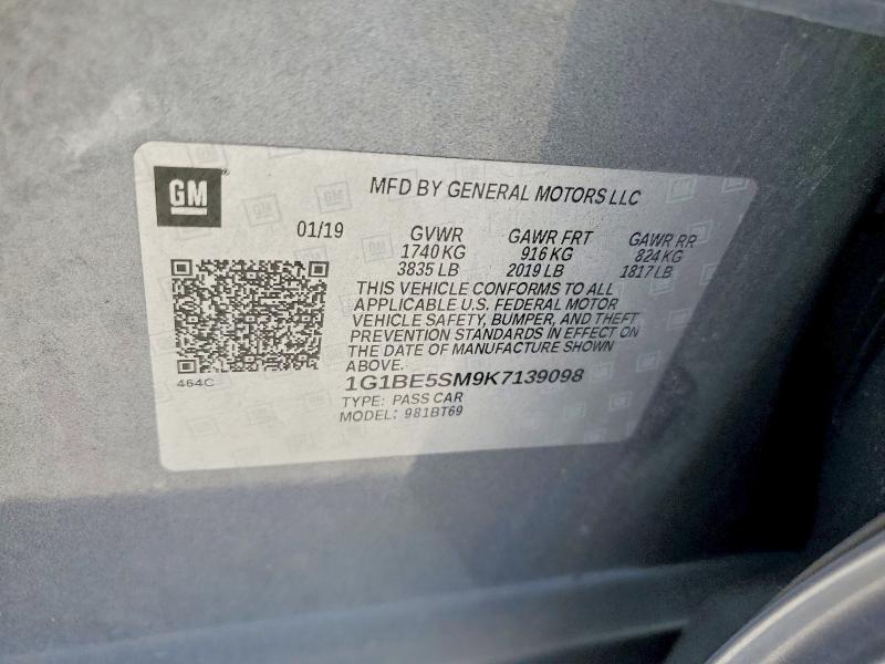 Продаж на аукціоні авто 2019 Chevrolet Cruze, vin: 1G1BE5SM9K7139098, номер лоту: 51983886