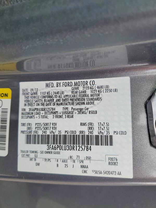 Продажа на аукционе авто 2013 Ford Fusion, vin: 3FA6P0LU3DR125784, номер лота: 53763406