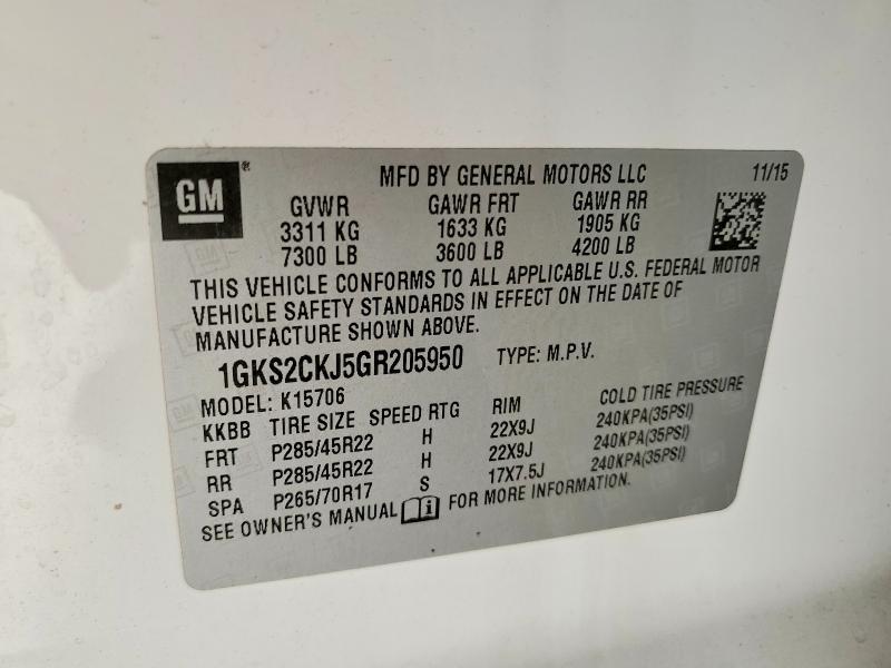 Продажа на аукционе авто 2016 Gmc Yukon, vin: 1GKS2CKJ5GR205950, номер лота: 53303596
