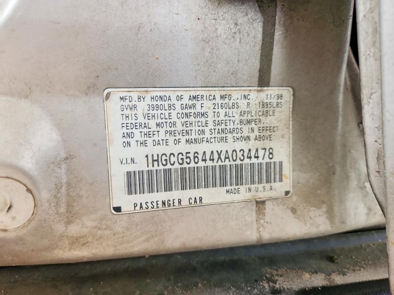 54775966 :رقم المزاد ، 1HGCG5644XA034478 vin ، 1999 Honda Accord مزاد بيع