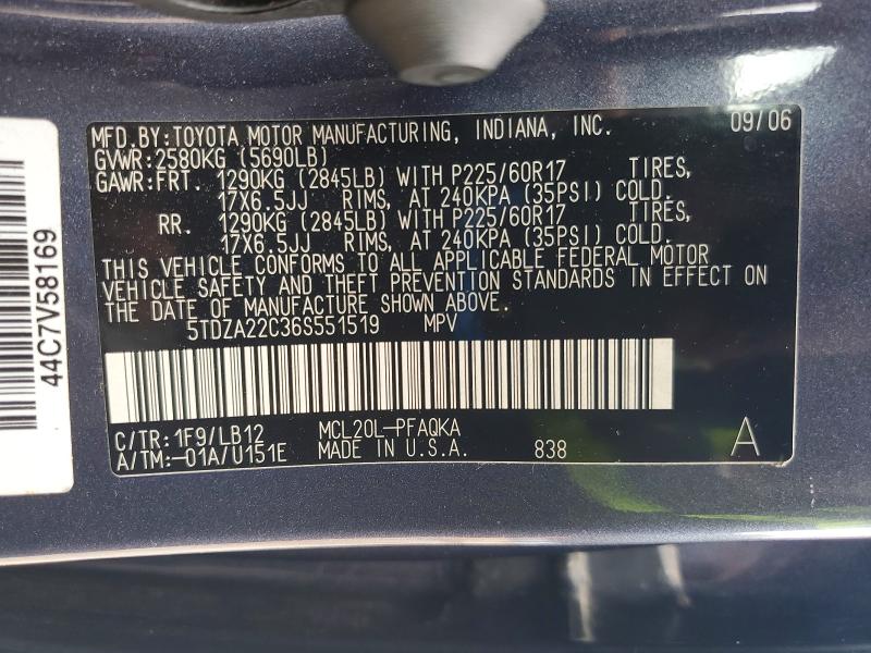 54284236 :رقم المزاد ، 5TDZA22C36S551519 vin ، 2006 Toyota Sienna مزاد بيع