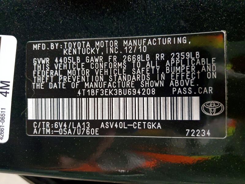 Продаж на аукціоні авто 2011 Toyota Camry, vin: 4T1BF3EK3BU694208, номер лоту: 54450476