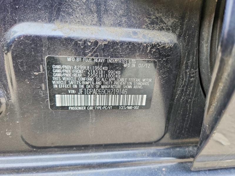 2012 Subaru Impreza მანქანა იყიდება აუქციონზე, vin: JF1GPAC69CH219146, აუქციონის ნომერი: 52553246