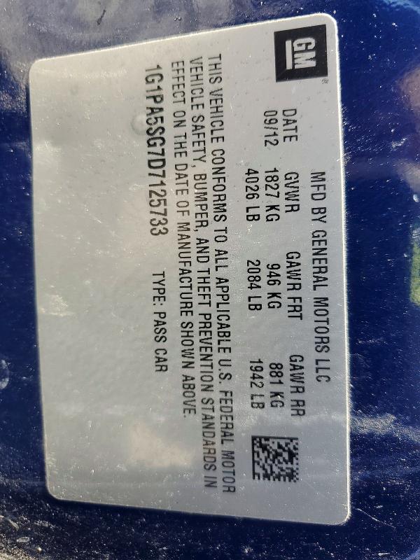 Продажа на аукционе авто 2013 Chevrolet Cruze, vin: 1G1PA5SG7D7125733, номер лота: 53996856