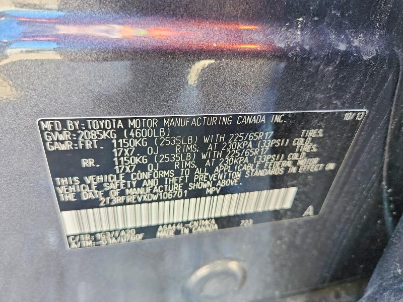 Продаж на аукціоні авто 2013 Toyota Rav4, vin: 2T3RFREVXDW106701, номер лоту: 54558556