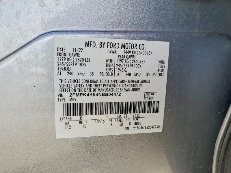 2022 Ford Edge მანქანა იყიდება აუქციონზე, vin: 2FMPK4K94NBB04472, აუქციონის ნომერი: 55197606