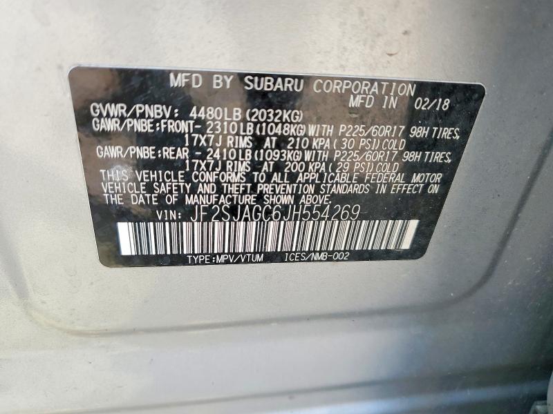 Aukcja sprzedaży 2018 Subaru Forester, vin: JF2SJAGC6JH554269, numer aukcji: 52374006