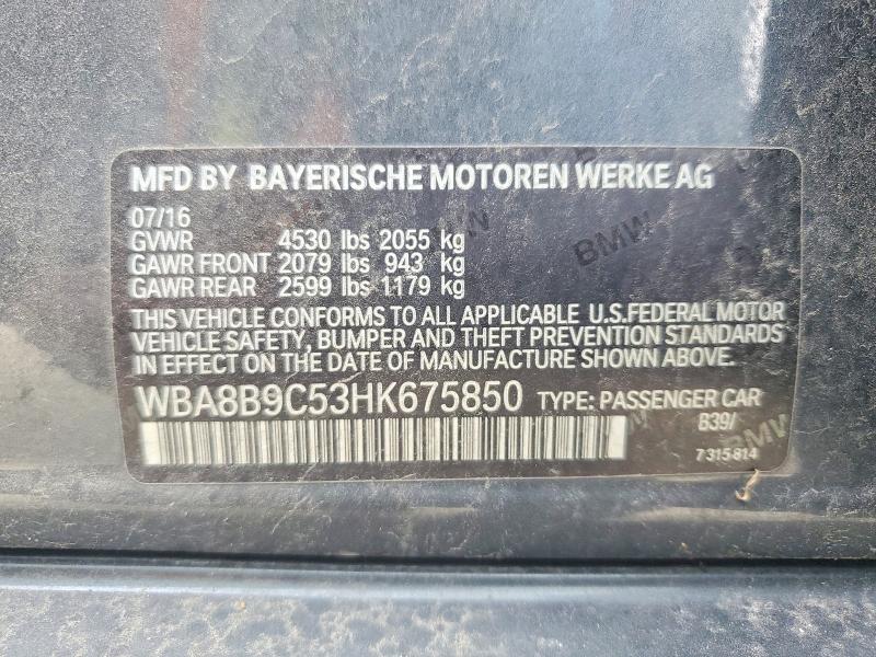 Продаж на аукціоні авто 2017 Bmw 330, vin: WBA8B9C53HK675850, номер лоту: 53670006