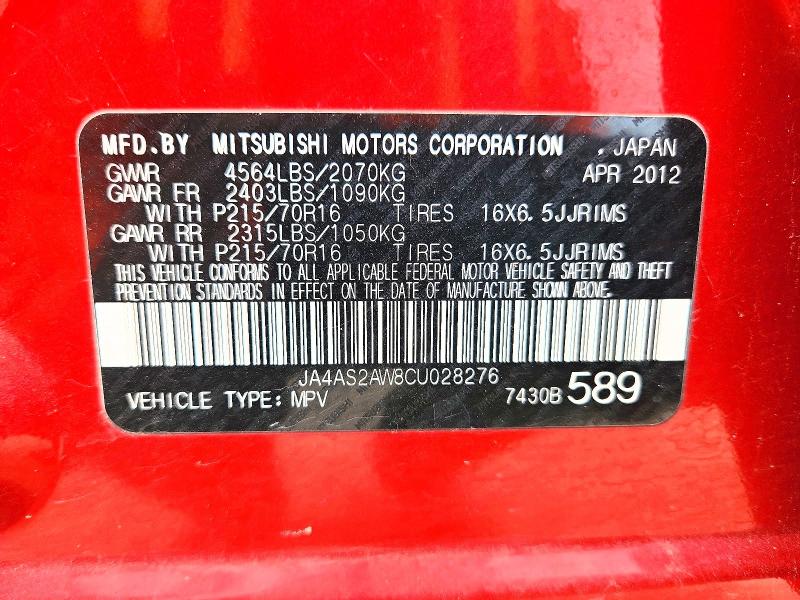 Aukcja sprzedaży 2012 Mitsubishi Outlander, vin: JA4AS2AW8CU028276, numer aukcji: 52479146