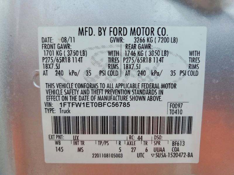 Aukcja sprzedaży 2011 Ford F150, vin: 1FTFW1ET0BFC56785, numer aukcji: 54455346