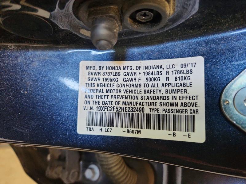 2017 Honda Civic მანქანა იყიდება აუქციონზე, vin: 19XFC2F52HE232490, აუქციონის ნომერი: 53202186