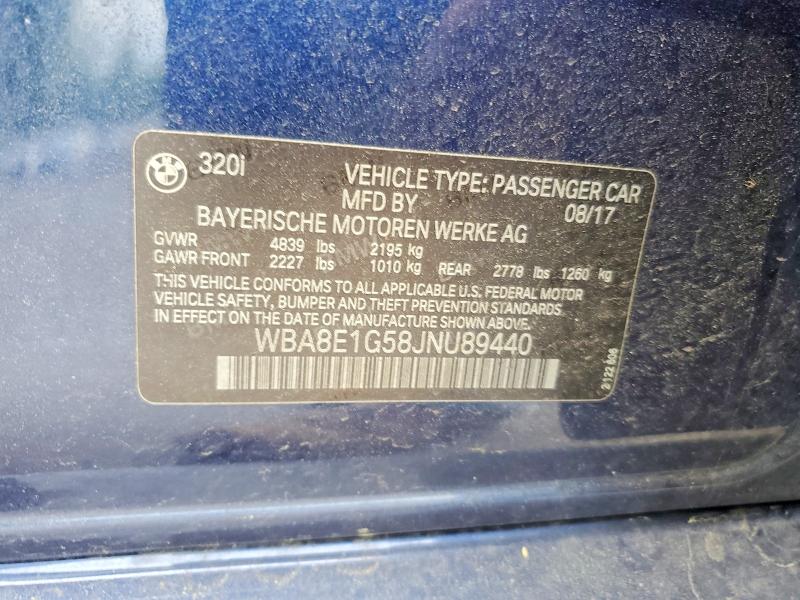 52413196 :رقم المزاد ، WBA8E1G58JNU89440 vin ، 2018 Bmw 320 مزاد بيع