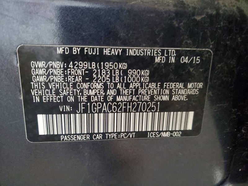 Aukcja sprzedaży 2015 Subaru Impreza, vin: JF1GPAC62FH270251, numer aukcji: 52300126