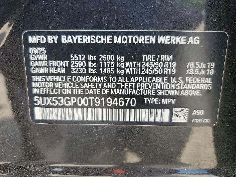 Продаж на аукціоні авто 2026 Bmw X3, vin: 5UX53GP00T9194670, номер лоту: 52150296