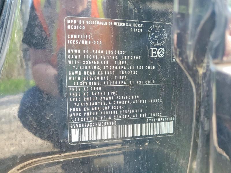 52998576 :رقم المزاد ، 3VV8B7AX2NM066265 vin ، 2022 Volkswagen Tiguan مزاد بيع