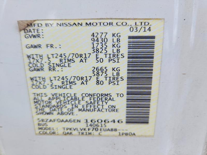 Aukcja sprzedaży 2014 Nissan Nv, vin: 5BZAF0AA6EN160646, numer aukcji: 53635716