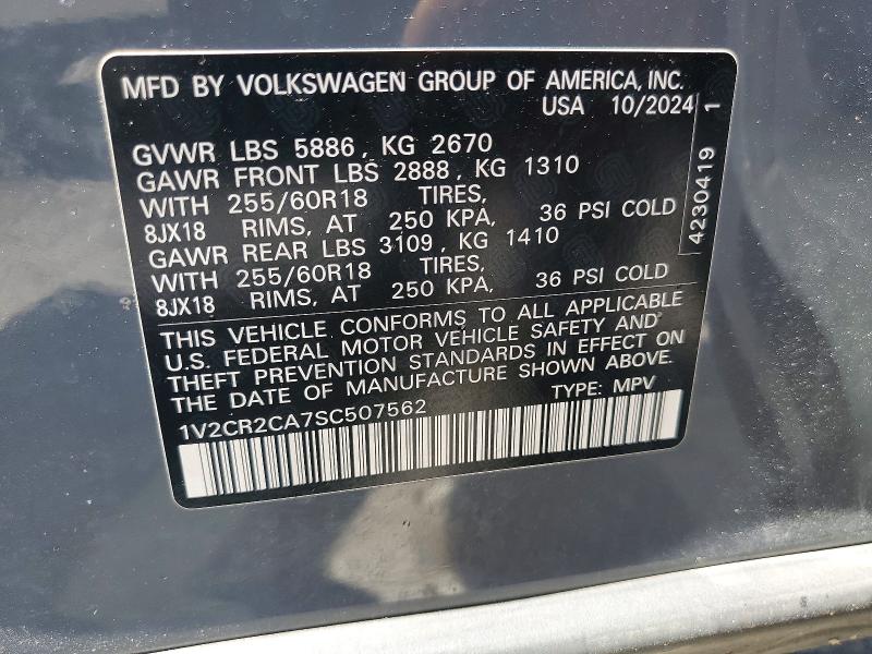 54178046 :رقم المزاد ، 1V2CR2CA7SC507562 vin ، 2025 Volkswagen Atlas مزاد بيع