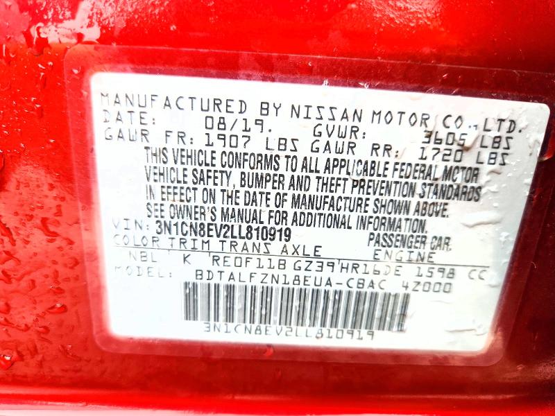 54521456 :رقم المزاد ، 3N1CN8EV2LL810919 vin ، 2020 Nissan Versa مزاد بيع