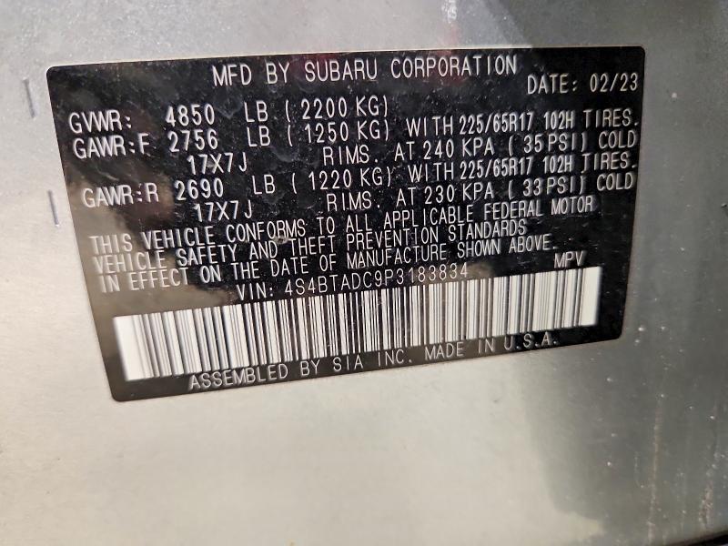 Продаж на аукціоні авто 2023 Subaru Outback, vin: 4S4BTADC9P3183834, номер лоту: 49647486