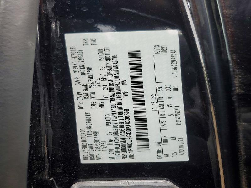 52691936 :رقم المزاد ، 1FMCU9GD0KUC36508 vin ، 2019 Ford Escape مزاد بيع