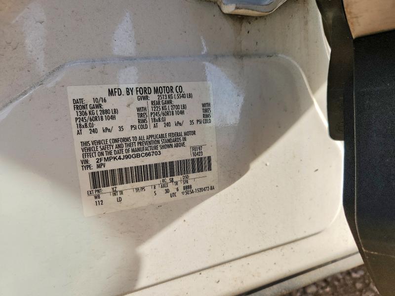 53218126 :رقم المزاد ، 2FMPK4J90GBC66703 vin ، 2016 Ford Edge مزاد بيع