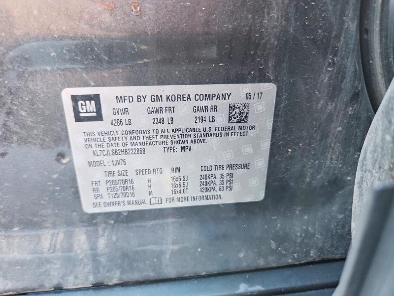 52009886 :رقم المزاد ، KL7CJLSB2HB222868 vin ، 2017 Chevrolet Trax مزاد بيع