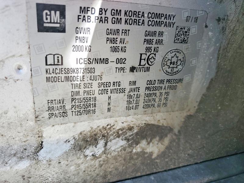 53357586 :رقم المزاد ، KL4CJESB9KB731503 vin ، 2019 Buick Encore مزاد بيع