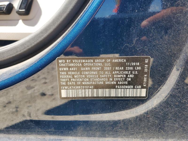 Aukcja sprzedaży 2019 Volkswagen Passat, vin: 1VWLA7A36KC010140, numer aukcji: 52431596