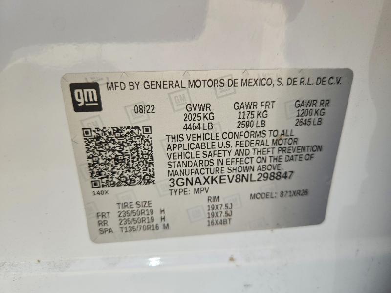 Продаж на аукціоні авто 2022 Chevrolet Equinox, vin: 3GNAXKEV8NL298847, номер лоту: 55227296