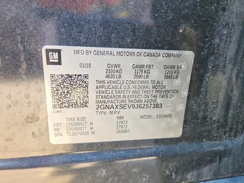 Продаж на аукціоні авто 2018 Chevrolet Equinox, vin: 2GNAXSEV9J6257383, номер лоту: 53021316