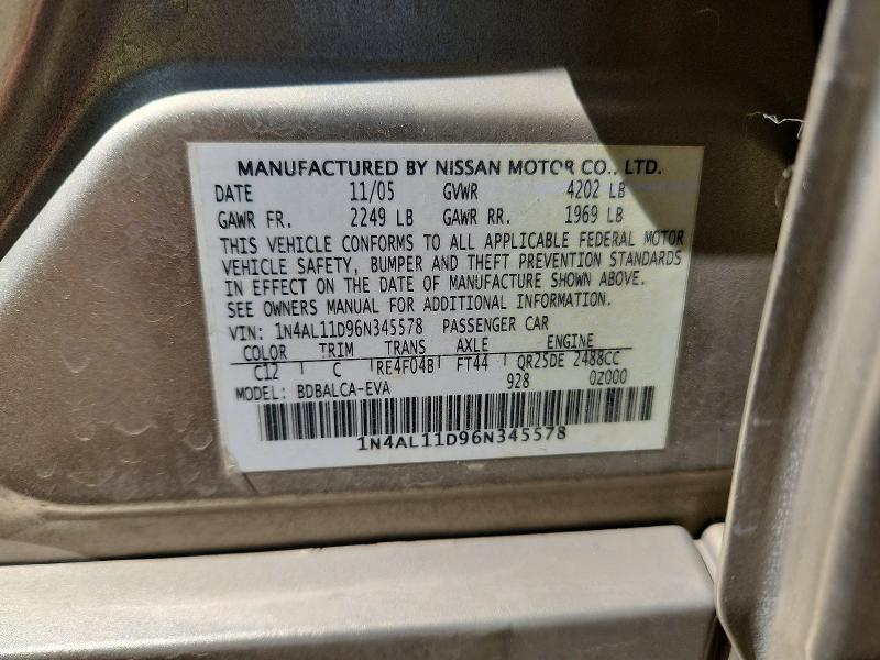 Продажа на аукционе авто 2006 Nissan Altima, vin: 1N4AL11D96N345578, номер лота: 53557836